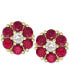 ფოტო #1 პროდუქტის Sapphire (1-1/5 ct. t.w.) and White Sapphire (1/6 ct. t.w.) Flower Stud Earrings in 14k Gold (Also Available in Emerald and Ruby)
