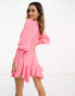 Фото #2 товара In The Style volume sleeve skater dress with pleated skirt detail in pink