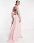 TFNC Bridesmaids chiffon maxi dress with lace scalloped back and long sleeves in mauve