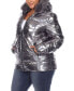 Фото #6 товара Plus Size Metallic Puffer Coat with Hoodie