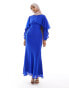 ASOS DESIGN long sleeve ruffle bias maxi dress with cape detail in cobalt blue