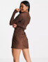 Фото #2 товара Missyempire exclusive plisse wrap front long sleeve mini dress in chocolate