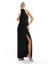 Фото #1 товара Vesper halterneck scarf detail maxi dress with thigh spilt in black