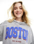 Фото #2 товара Miss Selfridge Boston graphic print hoodie in grey marl
