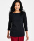 ფოტო #1 პროდუქტის Women's Pima Cotton 3/4-Sleeve Boat-Neck Top, Regular & Petite, Created for Macy's