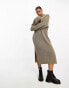 Monki oversized midi jumper dress with side splits in dark beige