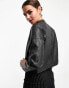 Cotton On stretch faux leather moto jacket in washed black