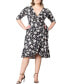 ფოტო #1 პროდუქტის Plus Size Flirty Flounce Midi Wrap Dress with 3/4 Sleeves