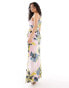 Фото #3 товара ASOS DESIGN satin one shoulder draped maxi dress with thigh split in floral print