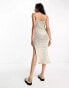 Фото #4 товара ASOS DESIGN knitted crochet midi dress in open stitch in stone