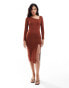 Фото #3 товара Closet London asymmetric pencil midi dress in rust