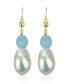 ფოტო #1 პროდუქტის White Freshwater Cultured Pearl (11-14mm) and Blue Aquamarine (9 1/ 2 ct. t.w) Dangle Earrings in 14k Yellow Gold