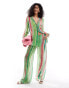 Mango stripe co-ord beach shirt in green and pink