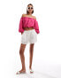 JDY off the shoulder balloon sleeve top in pink