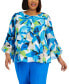 ფოტო #1 პროდუქტის Plus Size Printed Ruffle-Sleeve Top