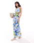 Фото #1 товара Vero Moda sleeveless lettuce edge mesh dress in blue floral print