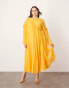 ASOS EDITION Curve long sleeve chiffon maxi dress with gathered detail in orange