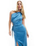 Фото #7 товара Style Cheat one shoulder satin midaxi dress ink blue