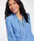 Women's Lace-Up Blouson-Sleeve Top, Created for Macy's