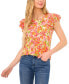 Women's Floral Print Double Ruffled Sleeve Crewneck Knit Top