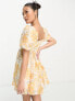 Forever New Petite puff shoulder mini dress in yellow floral