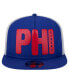 ფოტო #3 პროდუქტის Men's Royal Philadelphia 76ers Puff Print Team Code A-Frame 9FIFTY Trucker Snapback Hat