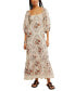 ფოტო #1 პროდუქტის Women's All The Attitude Printed Lace-Trim Balloon-Sleeve Cotton Maxi Dress