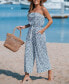 ფოტო #3 პროდუქტის Women's Blue Floral Swirl Tube Top Wide Leg Jumpsuit