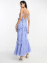 Фото #3 товара ASOS DESIGN halter ruffle maxi dress with cut out detail in textured spot in blue