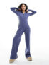 ASOS DESIGN supersoft button through rib jumpsuit in blue