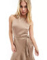 Style Cheat halterneck cami midi dress with tie waist in taupe