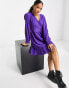 Фото #3 товара New Look button frill mini dress with shirred long sleeves in purple