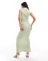 Фото #4 товара ASOS DESIGN grown on neck short sleeve ruched midi dress in sage green