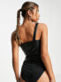 Miss Selfridge faux leather corset bodysuit in black