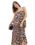 Фото #6 товара ASOS DESIGN crushed satin slip midi dress in animal print