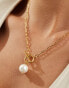 Фото #2 товара Lost Souls stainless steel t-bar with pearl pendant necklace in 18k gold plated