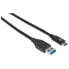 Фото #3 товара Manhattan USB-C to USB-A Cable - 1m - Male to Male - 10 Gbps (USB 3.2 Gen2 aka USB 3.1) - 3A (fast charging) - Equivalent to Startech USB31AC1M - SuperSpeed+ USB - Black - Lifetime Warranty - Polybag - 1 m - USB C - USB A - USB 3.2 Gen 1 (3.1 Gen 1) - Male/Male - B