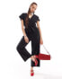 Monki jumpsuit with tie waist in black