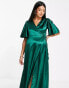 Little Mistress Maternity flutter sleeve satin maxi dress in emerald green US 6 - фото #8