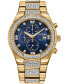 ფოტო #1 პროდუქტის Men's Chronograph Eco-Drive Crystal Gold-Tone Stainless Steel Bracelet Watch 42mm