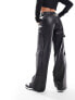 Фото #5 товара Stradivarius Petite faux leather cargo trouser in black