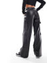 Stradivarius Petite faux leather cargo trouser in black 40 - фото #5