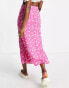 ASOS DESIGN midi slip skirt with thigh split in pink ditsy print