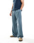 Фото #2 товара ASOS DESIGN pull on smart wide leg trousers in dusty blue texture