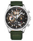 Men's Quartz Green Genuine Leather Strap Watch 45mm
