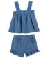 ფოტო #2 პროდუქტის Baby Girls Cotton Chambray Top and Shorts, 2 Piece Set