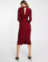 Фото #4 товара ASOS DESIGN Tall long sleeve midi dress with obi belt in red