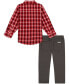 ფოტო #2 პროდუქტის Baby Boys Plaid Long Sleeve Button Front Shirt and Prewashed Twill Pants, 2 Piece Set