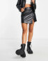 Фото #3 товара Reclaimed Vintage leather look mini skirt in black with hardware detail