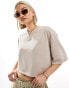 Фото #1 товара Monki short sleeve relaxed fit cropped t-shirt in mole beige acid wash